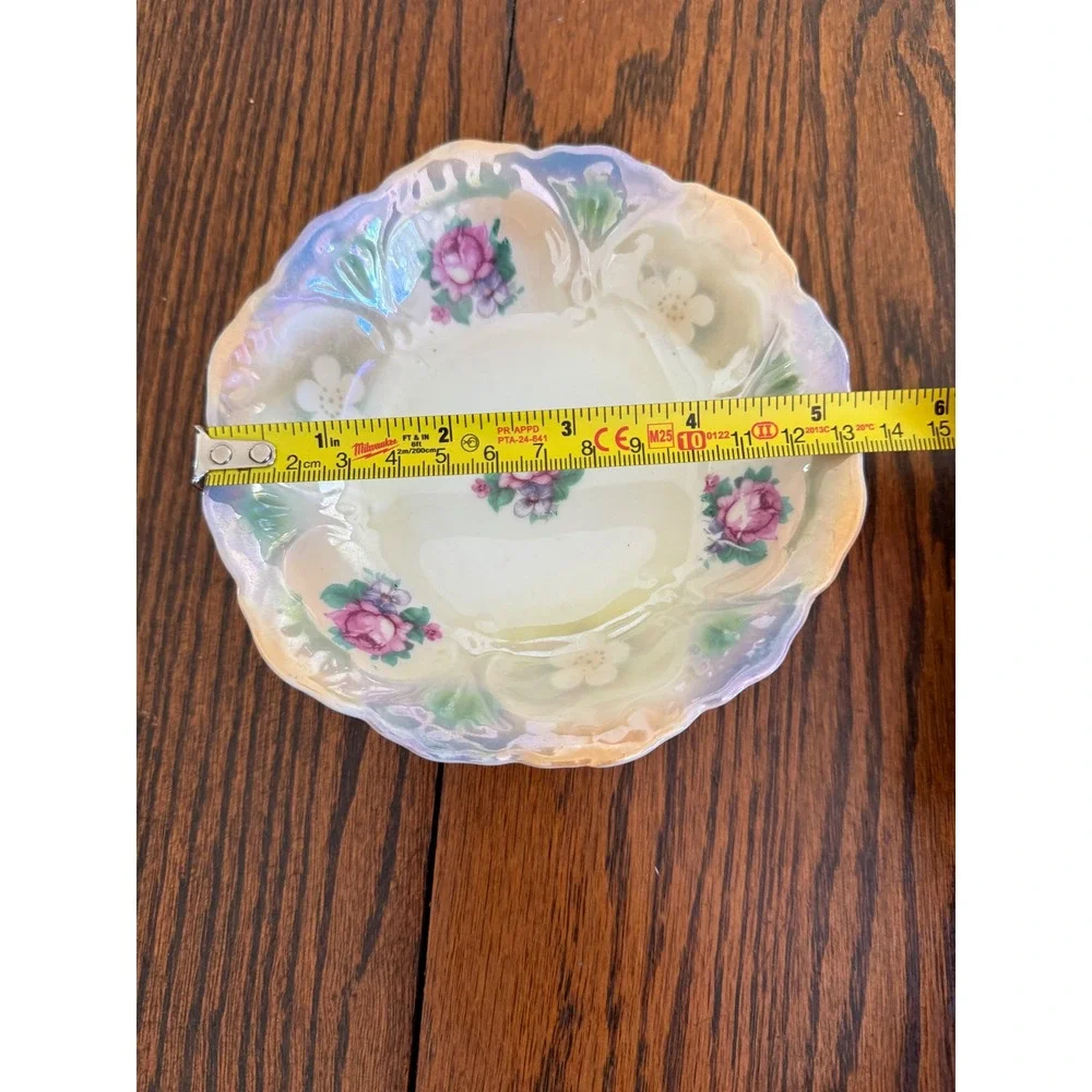 Vintage Bavaria Porcelain Lusterware Berry Bowl Pink Rose Floral Scalloped 5.25